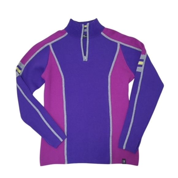 Neve Sweaters - 90s-Inspired Merino Wool Ski Sweater 1/4 Zip Color-Block Size Large